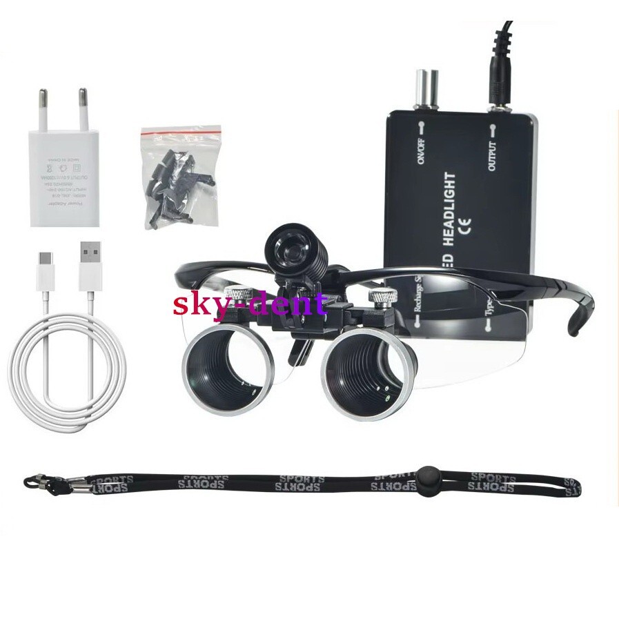 3.5X Dental Surgical Medical Loupes Magnifier Binocular with LED Headlight US/EU