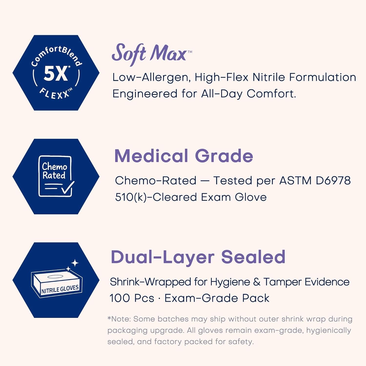 Medical Soft Max Nitrile Disposable Gloves, 100 Ct Latex-Free Powder-Free Foo…