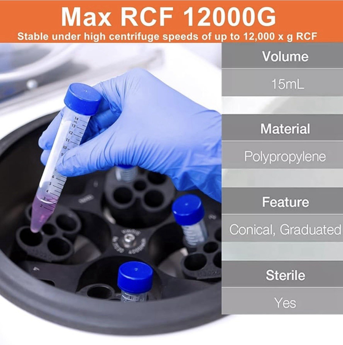 15 mL Conical Centrifuge Tubes / Graduated Blue Cap – 25 Pack