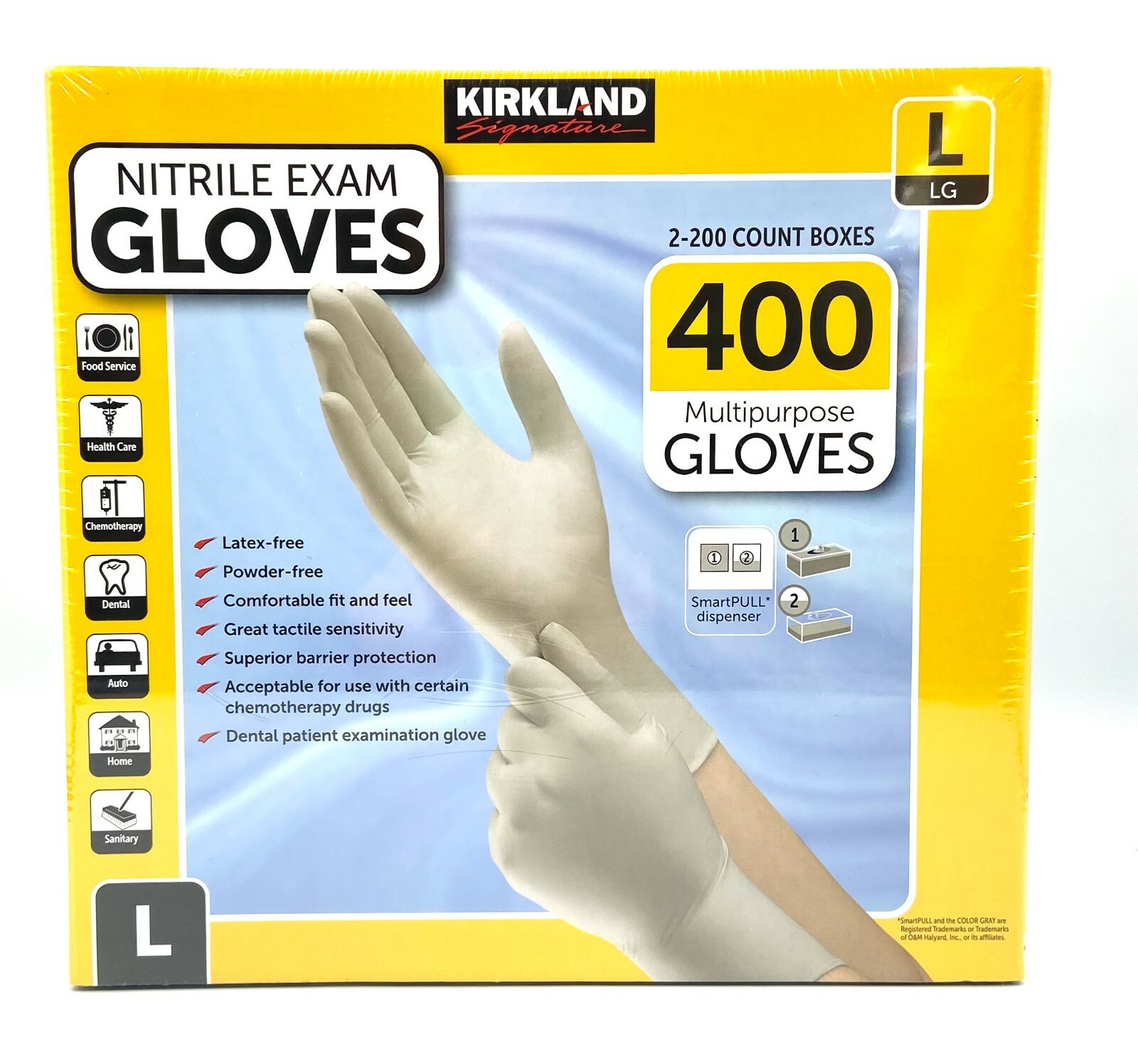 Kirkland Signature Nitrile Exam Powder-Free Exam Gloves – LARGE – 400 Count