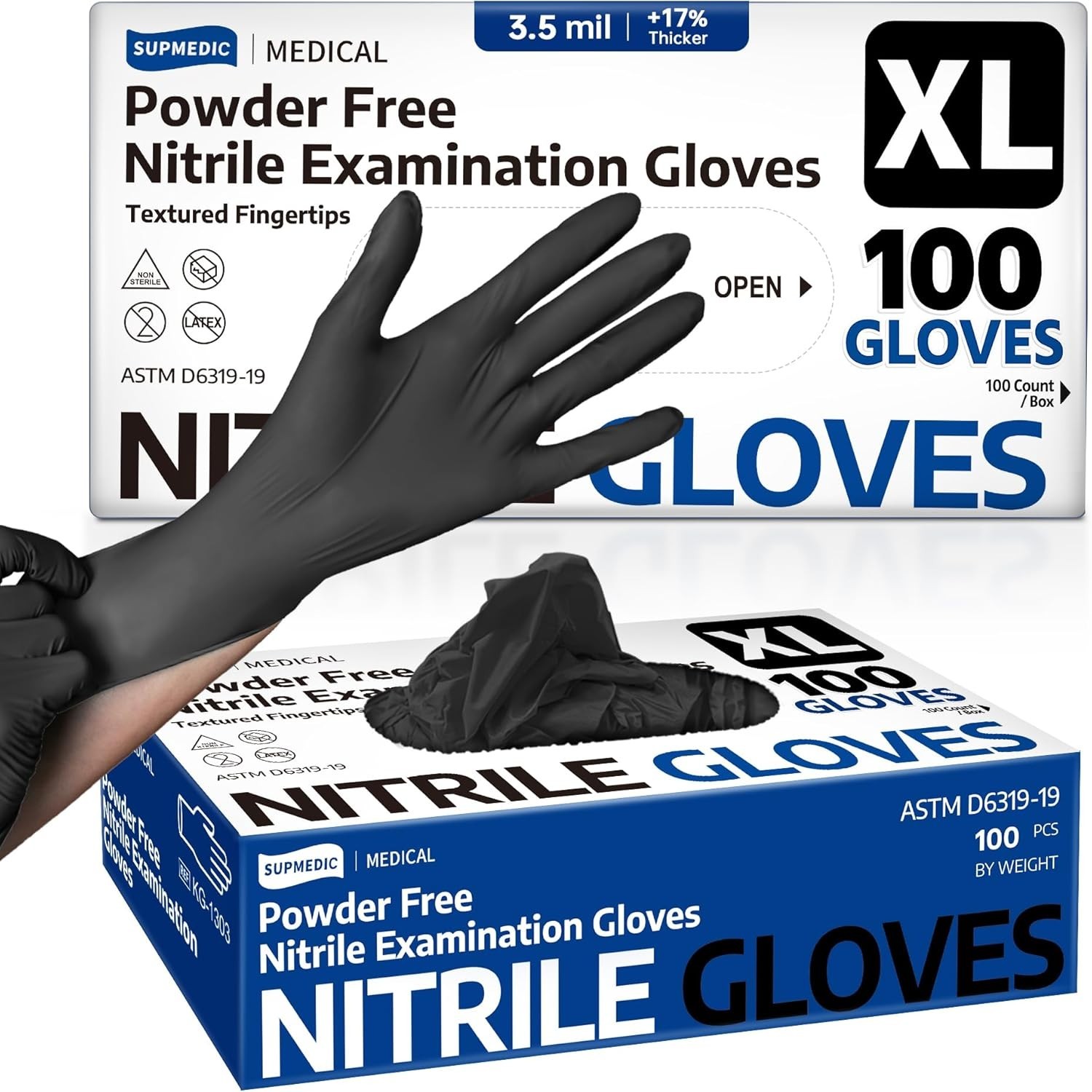 Ambidextrous Black Nitrile Gloves – 100 Pcs, Perfect for Food Prep & Medical Use