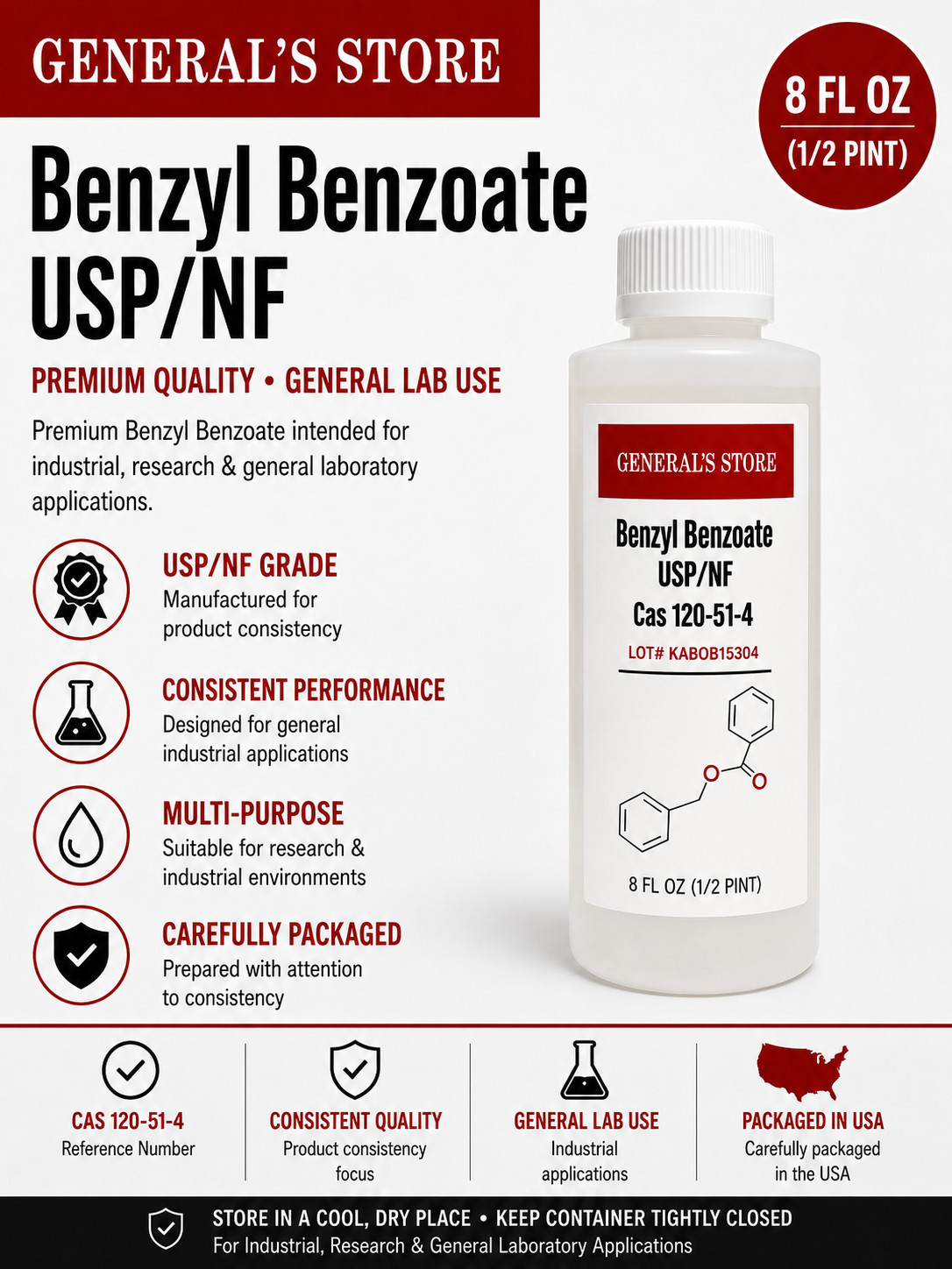 Kalama Benzyl Benzoate USP/NF- Assorted Sizes – Free Shipping