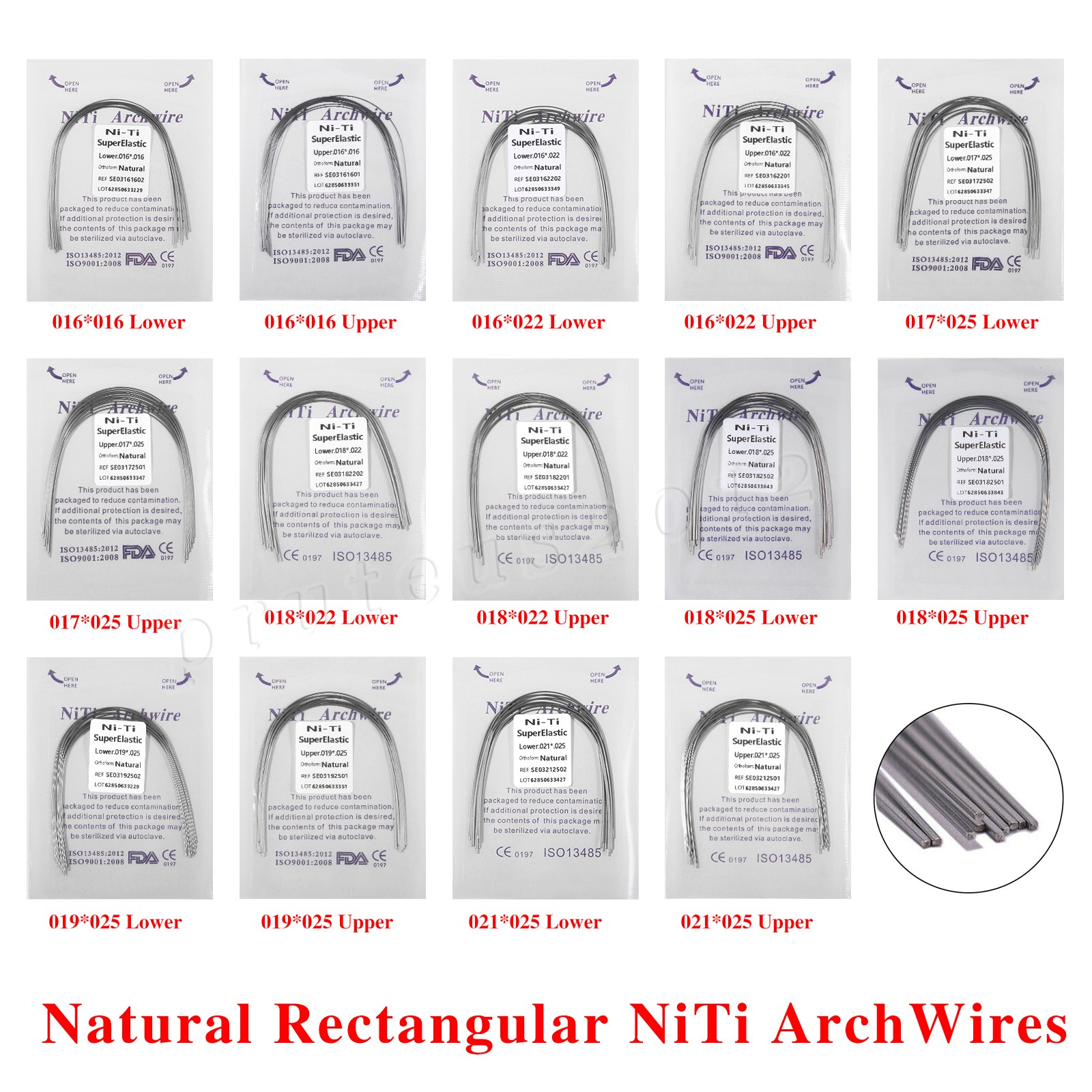 Dental Orthodontic Arch Wire Super Elastic Niti Round Rectangular Natural Form