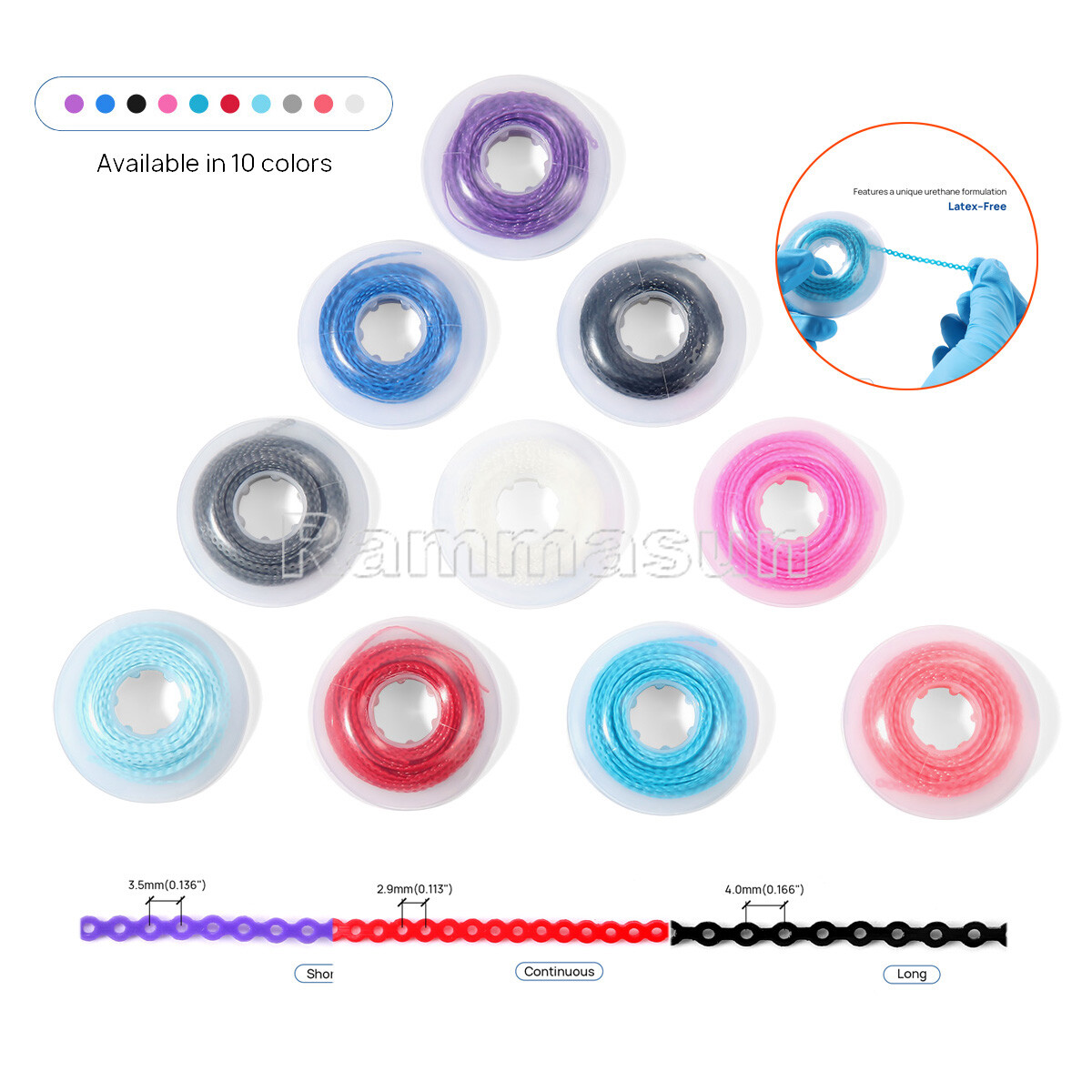 AZDENT Dental Orthodontic Colored Elastic Power Chains Continuous Short & Long