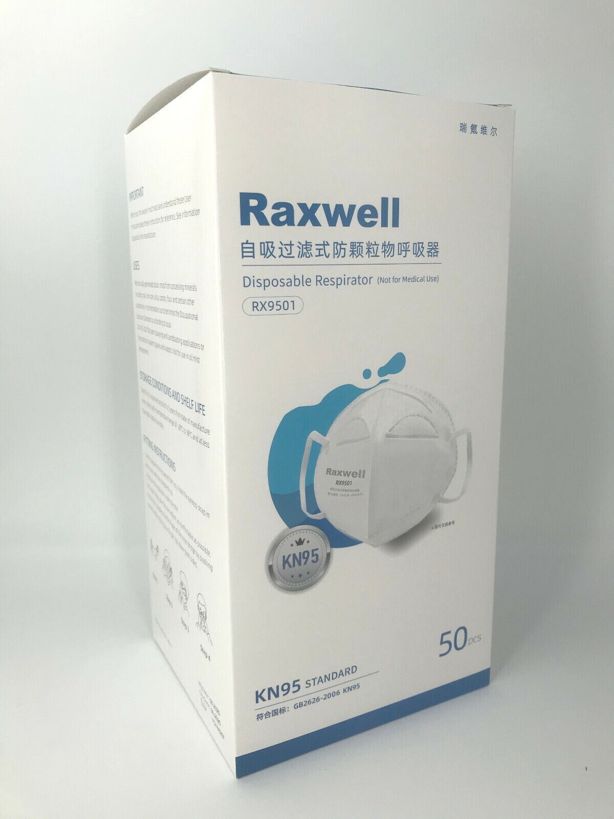 KN95 Face Mask Respirator Raxwell RX9501 Approved & Whitelisted BFE 99% 50 MASKS