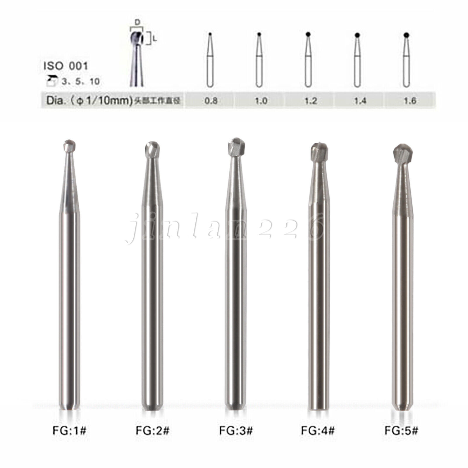 10 pcs High Speed Carbide Dental Bur Burs Friction Inverted Cone