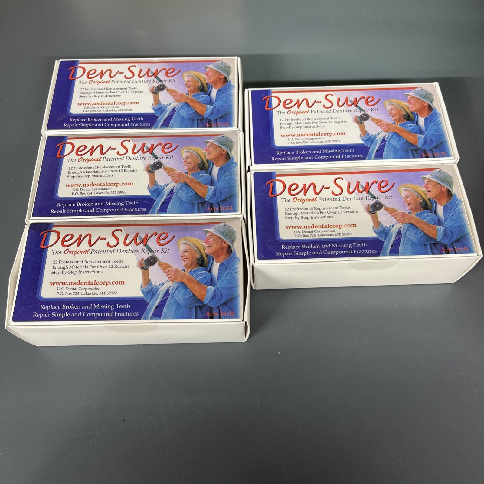 5 COMPLETE QUALITY DENTURE REPAIR KITS EACH WITH 12 DENTURE TEETH