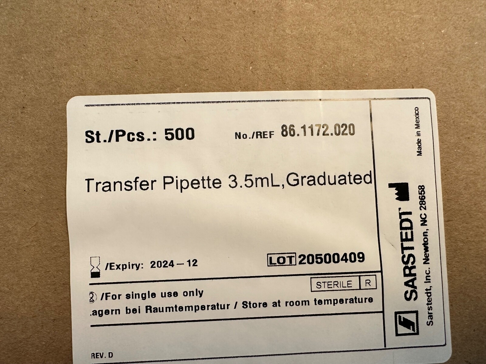 Plastic Transfer Pipet 3.5 ml Sterile Draw Large Bulb ~ Box of 500
