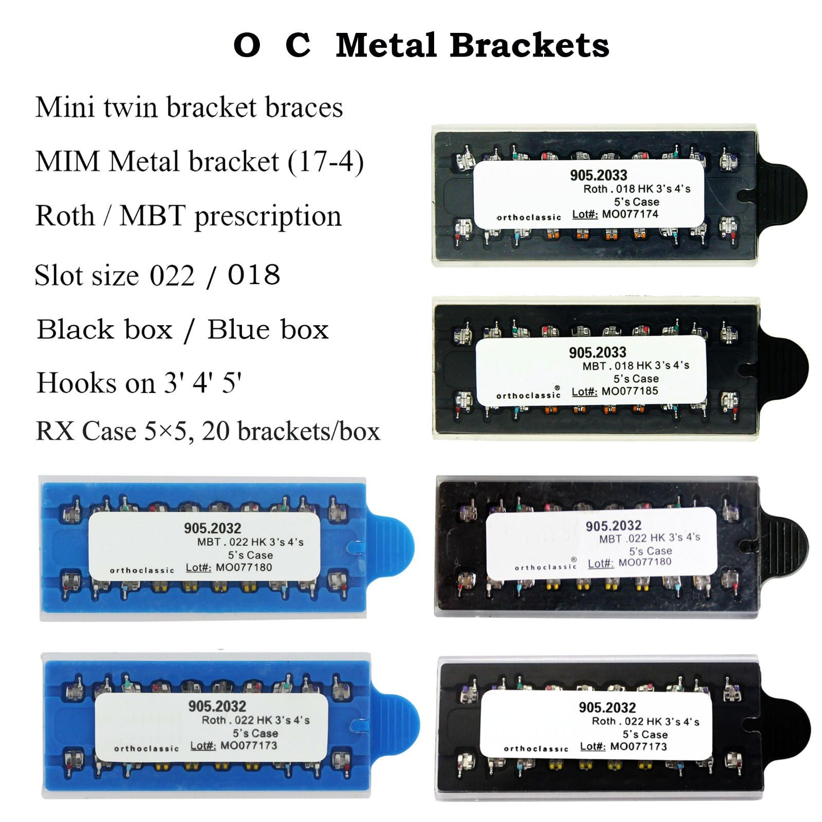 Dental Orthodontic Mini Brackets Braces Metal Roth MBT 018 022 345 Hooks MIM 5-5