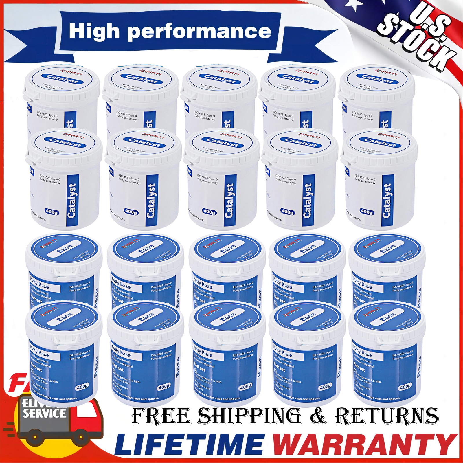 10Pack Dental Impression Putty Fast Set 800g VPS Putty (400g Base&400g Catalyst)