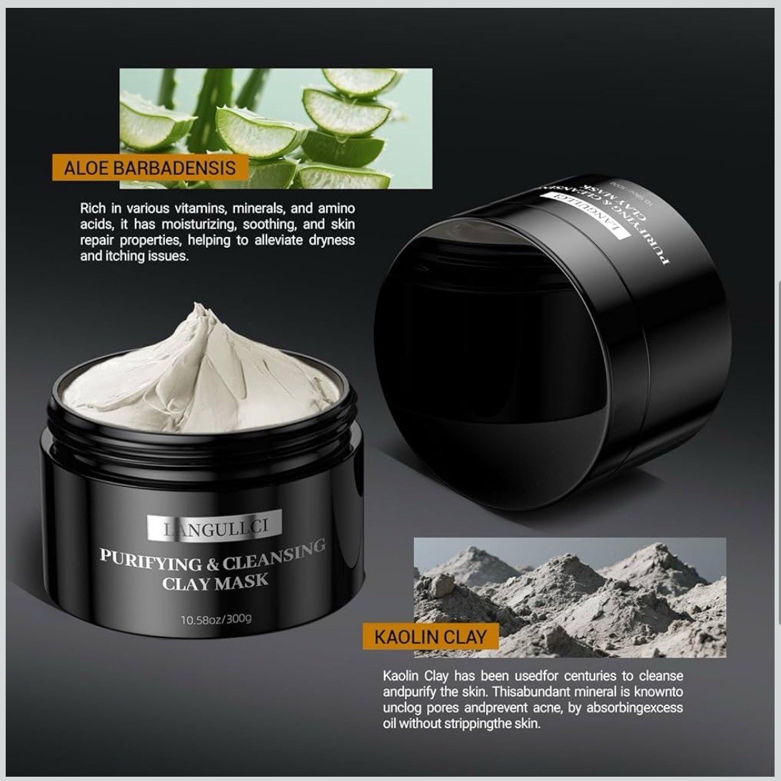 Clay Mud Face Mask Purifying Kaolin Clay Blackhead Oil Remover Detoxify 10.58oz
