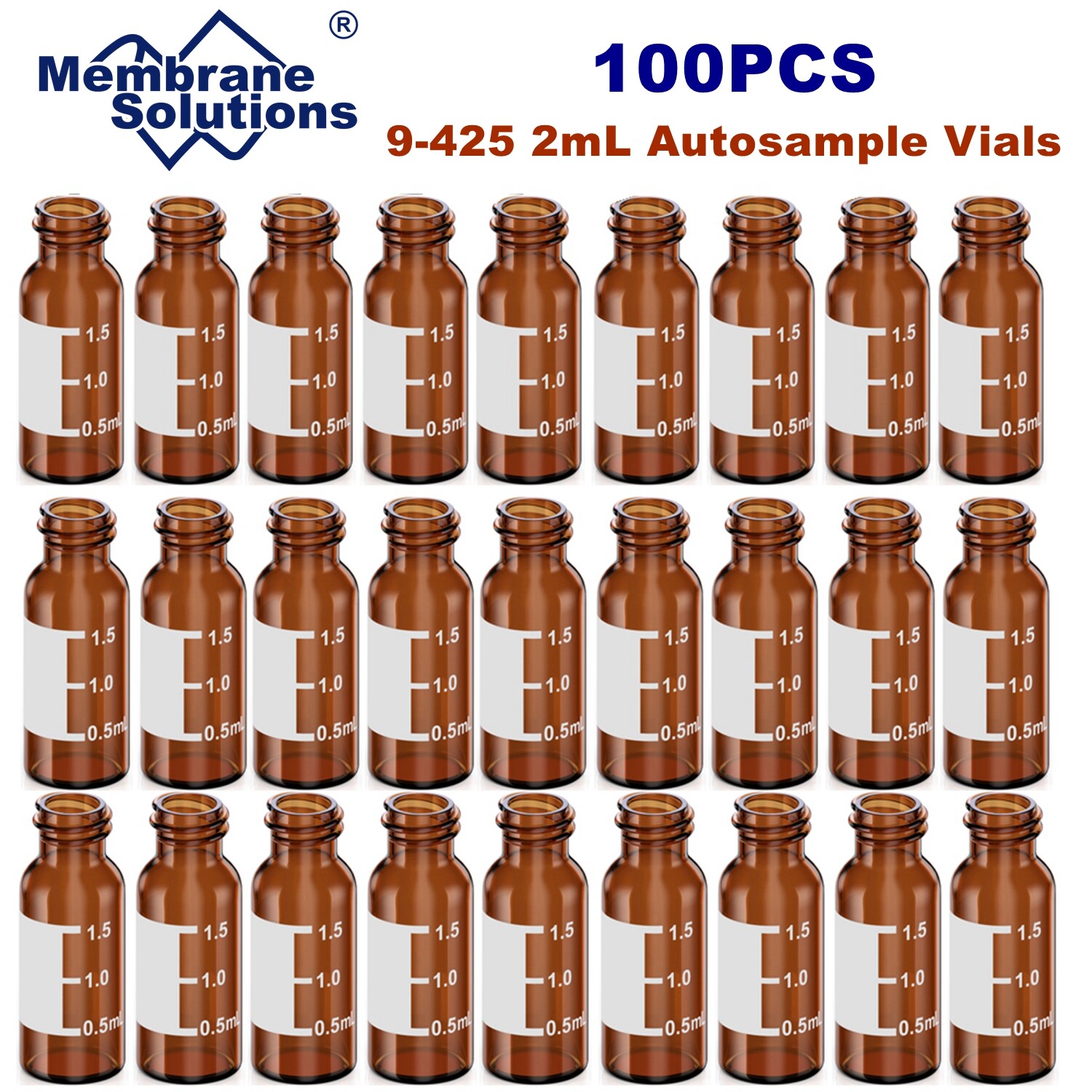 50000x 2ml 9mm HPLC Vials Clear Autosampler Borosilicate Sample Graduation 9-425