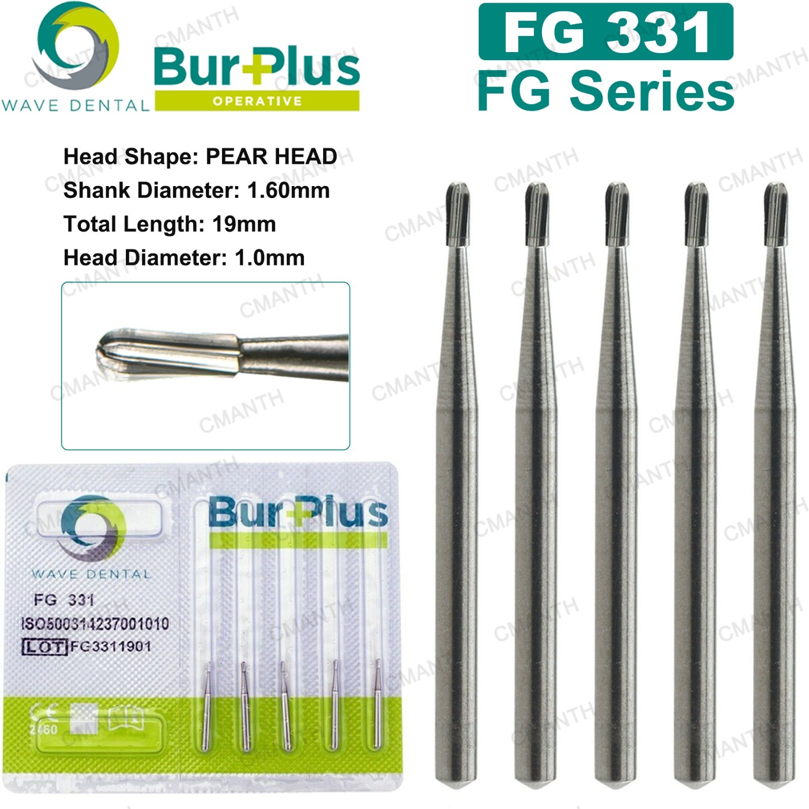 WAVE Dental Carbide Burs Surgical Bur Pear Head FG 330 331 High Speed Handpiece