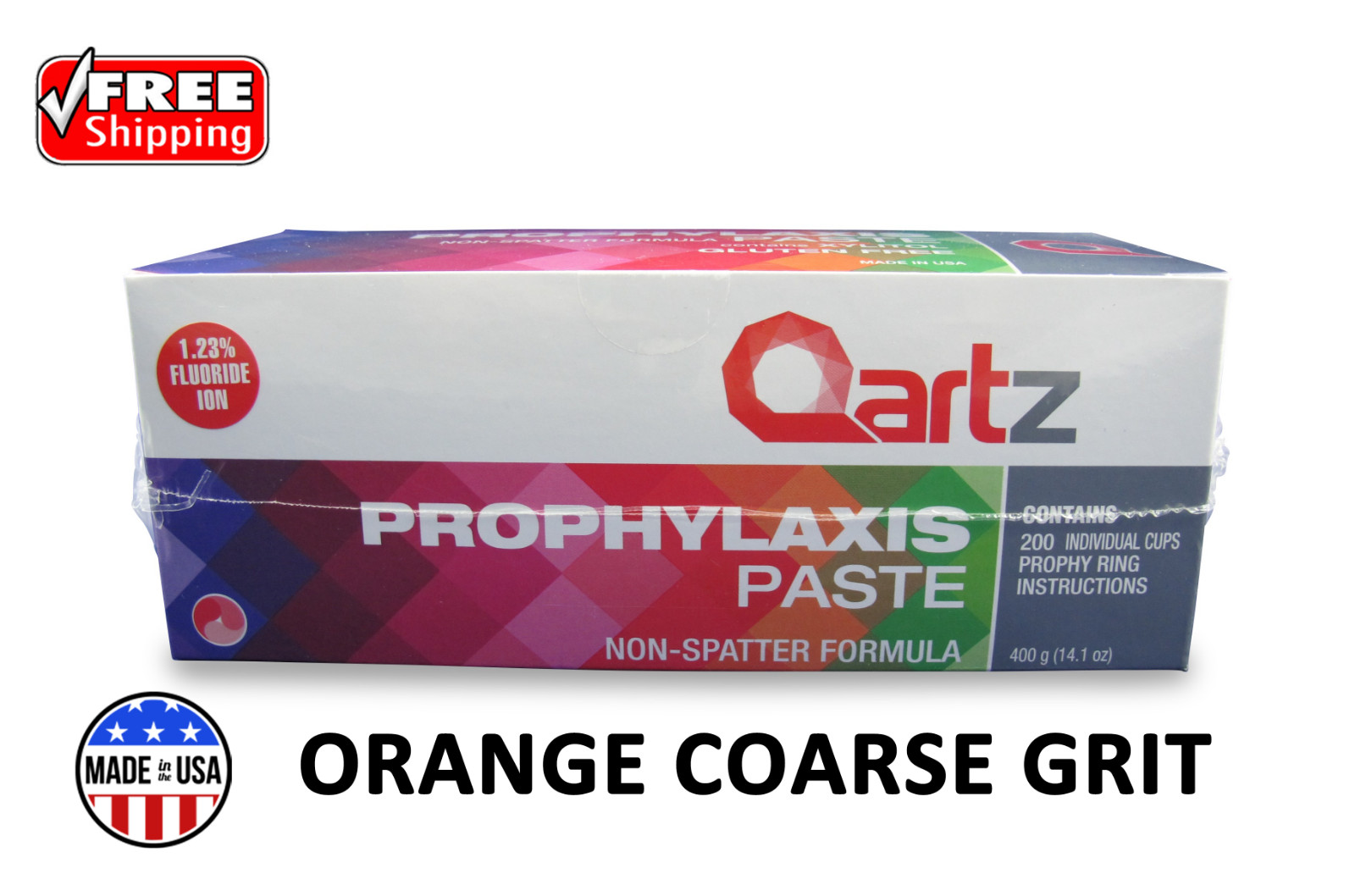 QARTZ PROPHY PASTE CUPS ORANGE COARSE 200/BOX DENTAL NON SPLATTER W/FLOURIDE