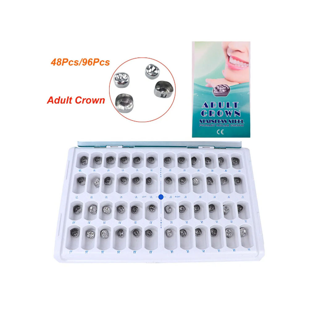 48/96pcs Dental Crown kit Stainless Steel Tooth Primary Molar for Adult Kids