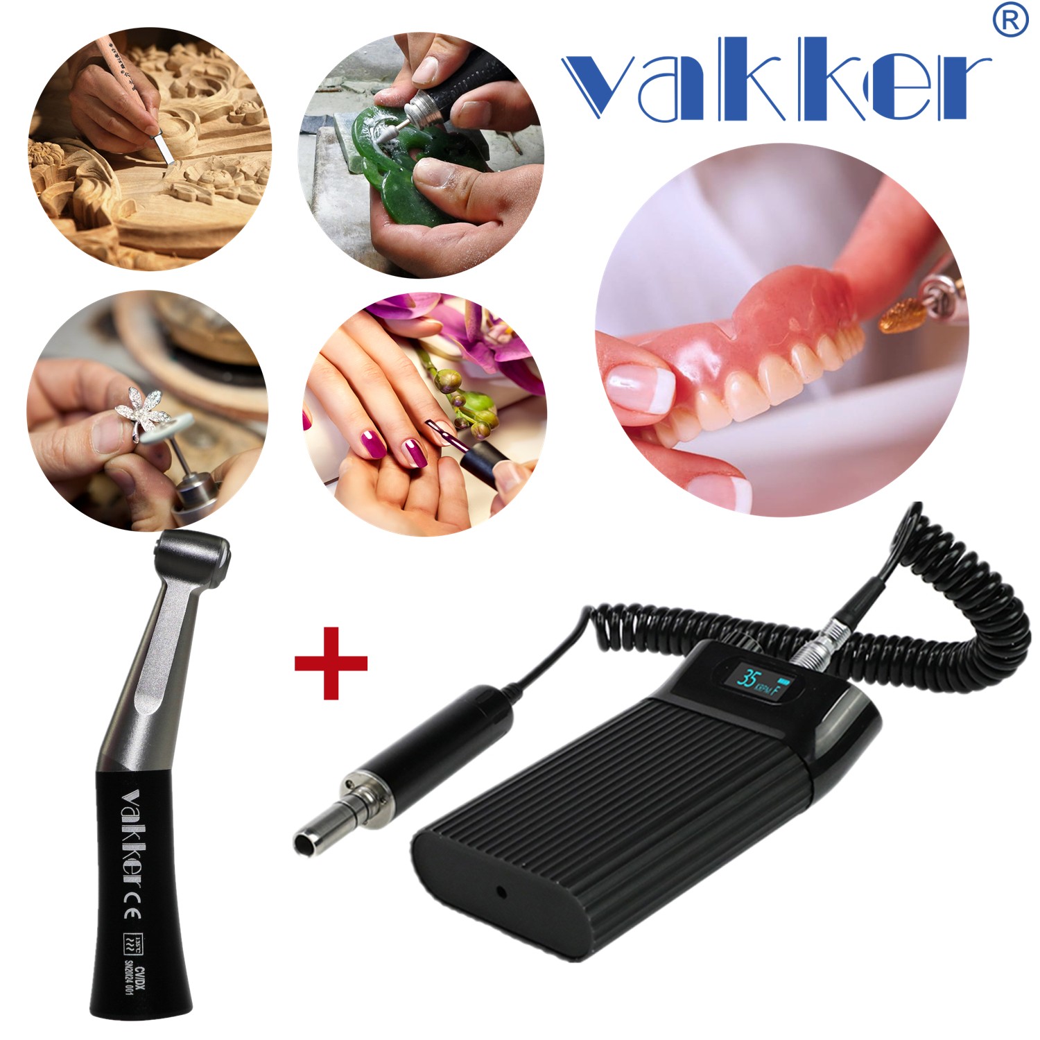 Vakker 35K rmp Dental Lab Brushless Portable Polish Micromotor Drill Unit E-type