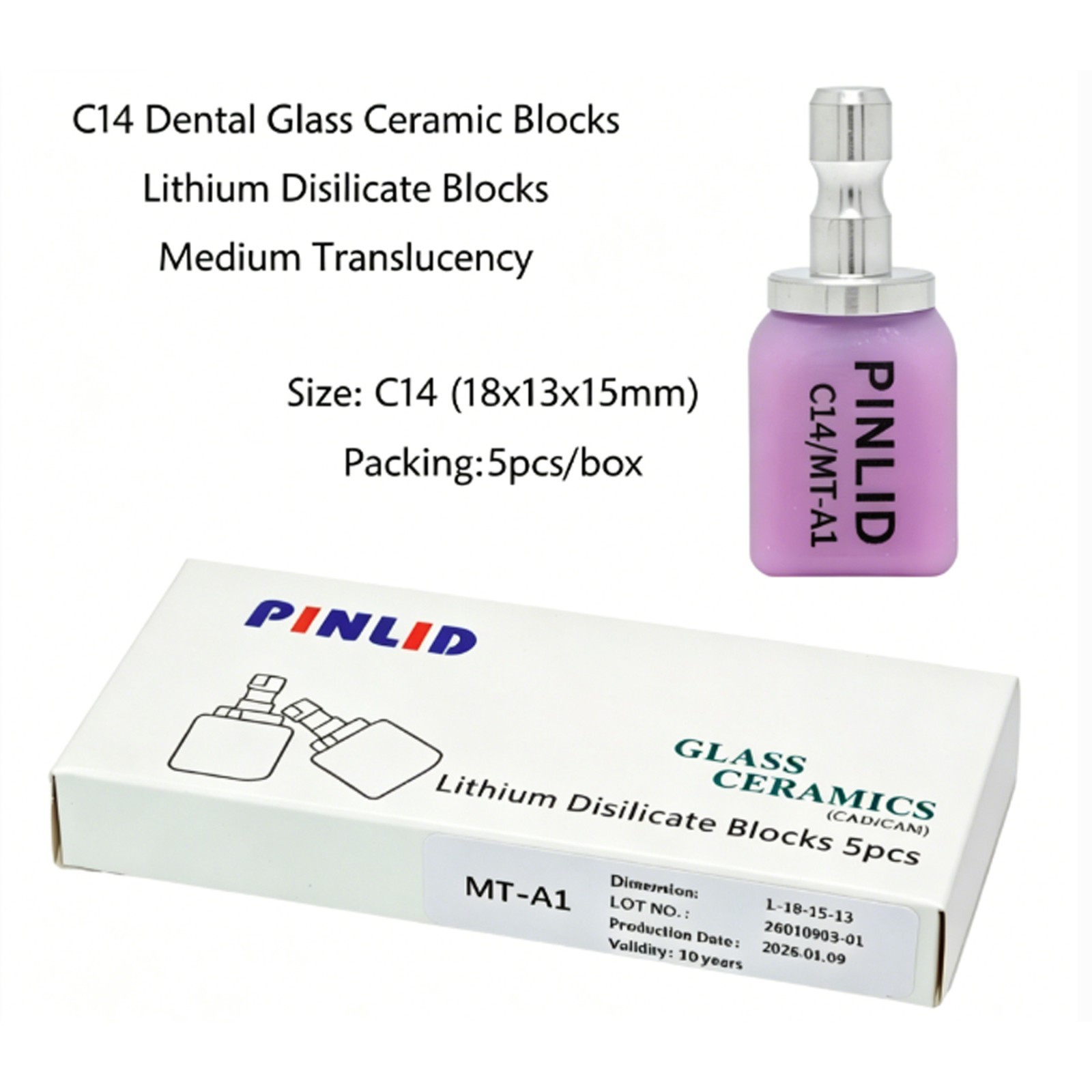 US 5PCS C14 MT Dental Emax Glass Ceramic Blocks Lithium Disilicate CEREC CAD/CAM