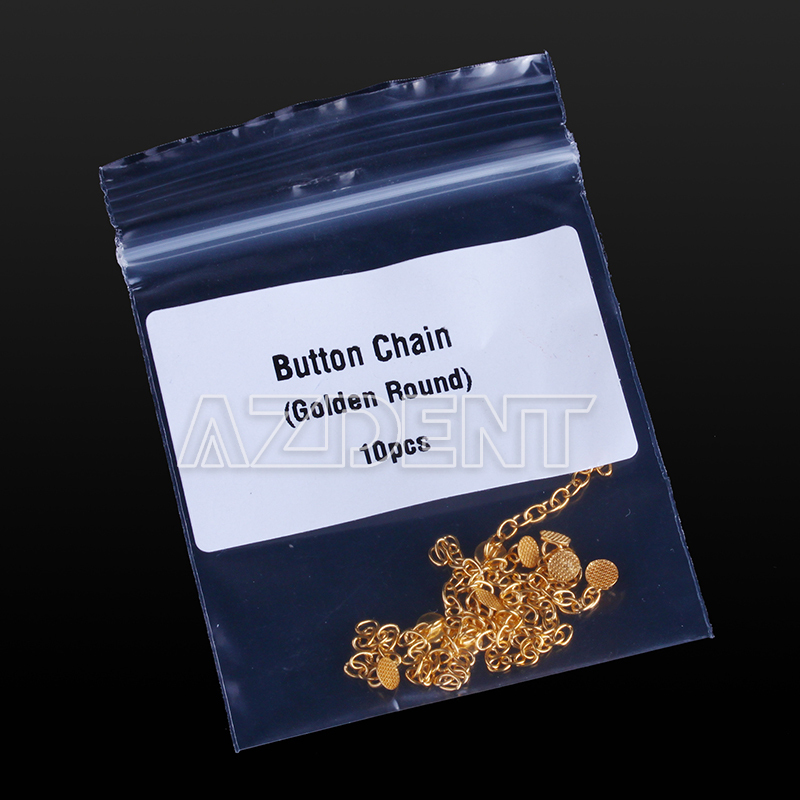 Dental Ortho Traction Chain Round Buttons with Chain Gold Plated 10 Pcs AZDENT