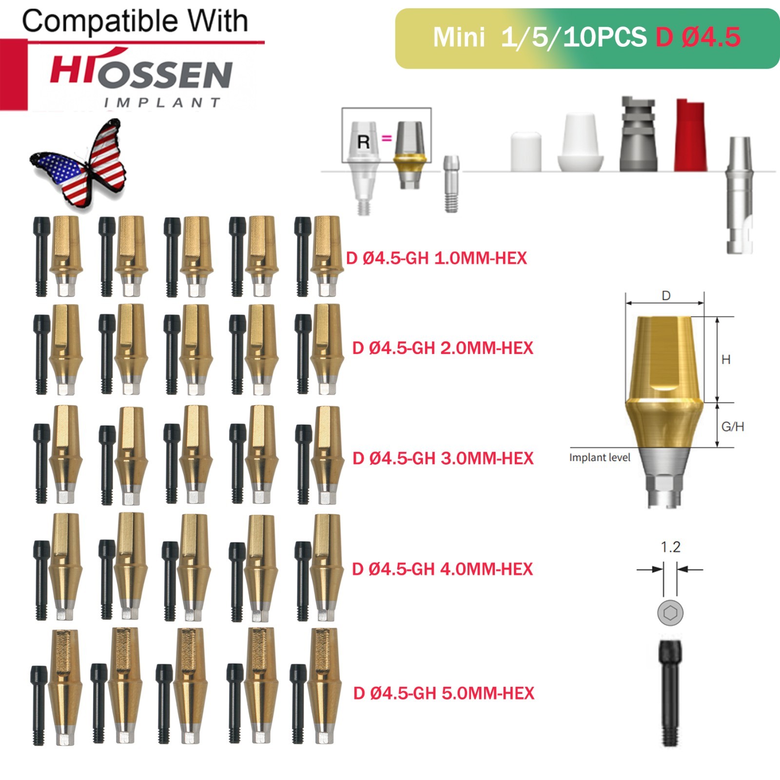 US Dental Straight Abutment Hiossen ET Osstem TS Ti Mini Regular Platform Hex
