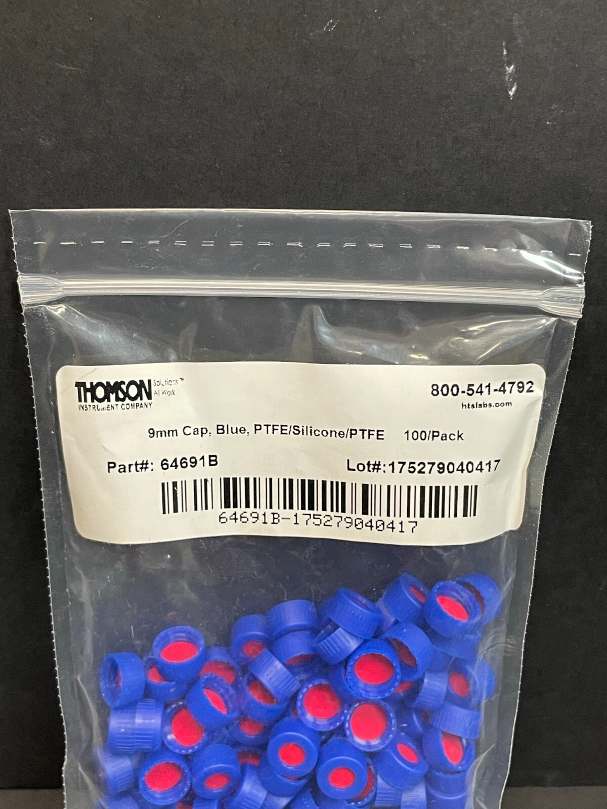 Thomson Autosampler Vial Cap 9 mm with PTFE Septa PP Total of 100 Caps