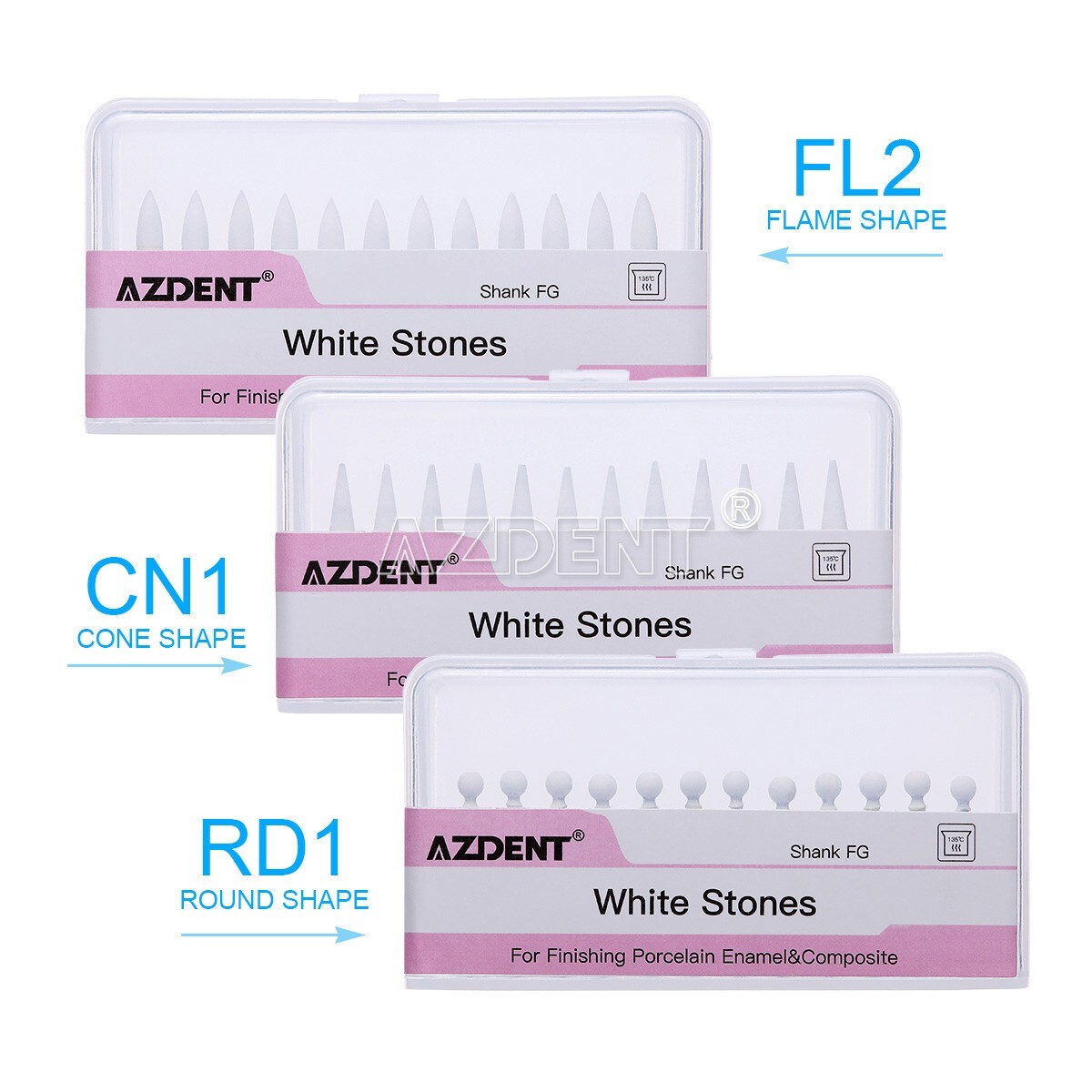 AZDENT Dental Mounted White Stone Polishing Burs FG Polisher For High Speed