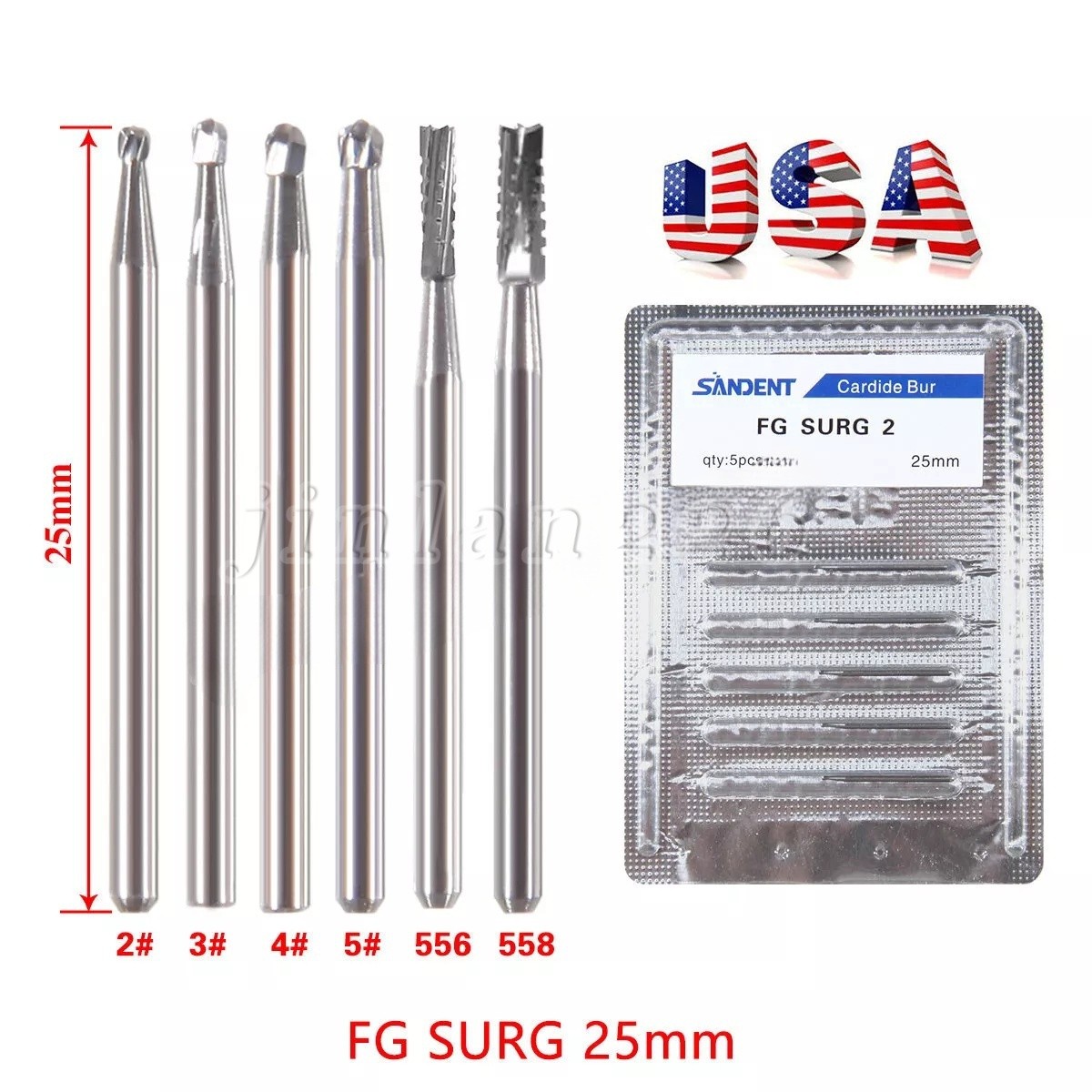 FGOS FGXL Dental Surgical Carbide Burs 25mm Cross Cut Flat End Taper Fissure