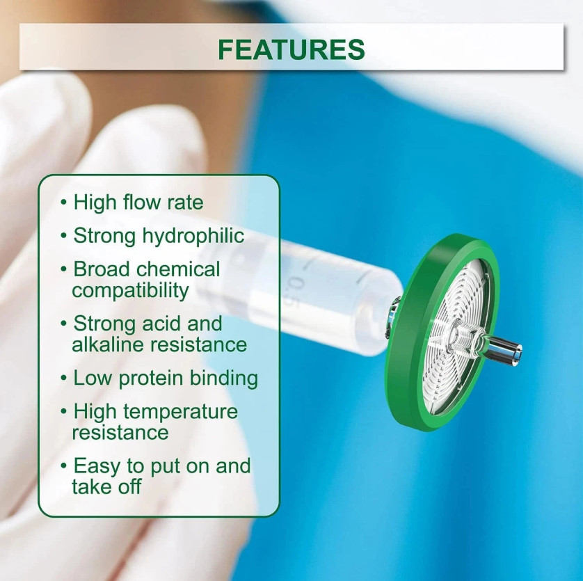 50 Pack Sterile Syringe Filter 33mm 0.22 Micron PES Membrane Hydrophilic Filter