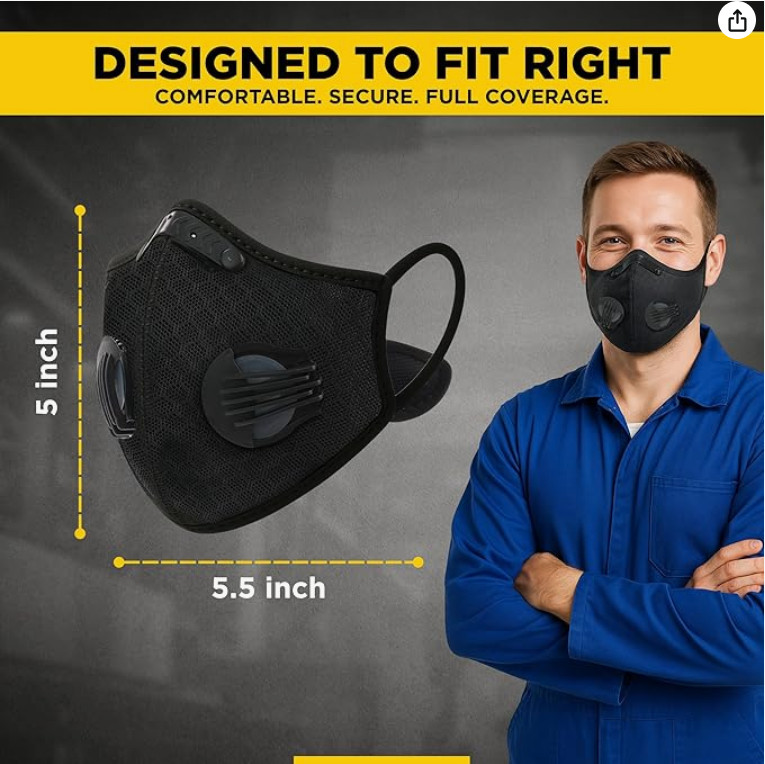Anti Pollution Half Face Mask Respirator W/ Filters Washable Reusable Facepiece