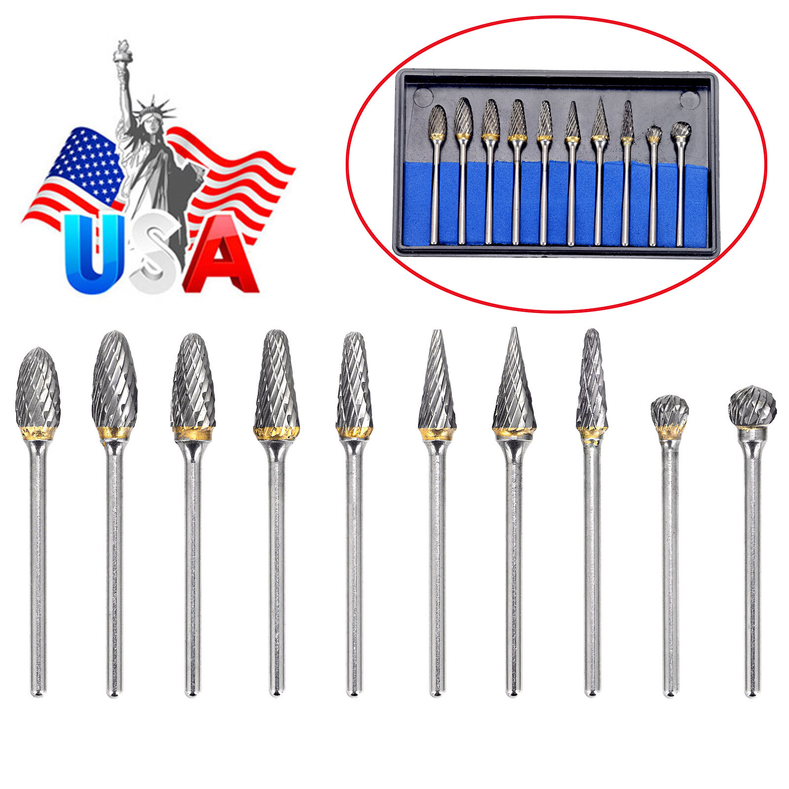 10 pcs Dental Tungsten Carbide Burs Cutter Polishers Finishers 2.35mm HP Shank