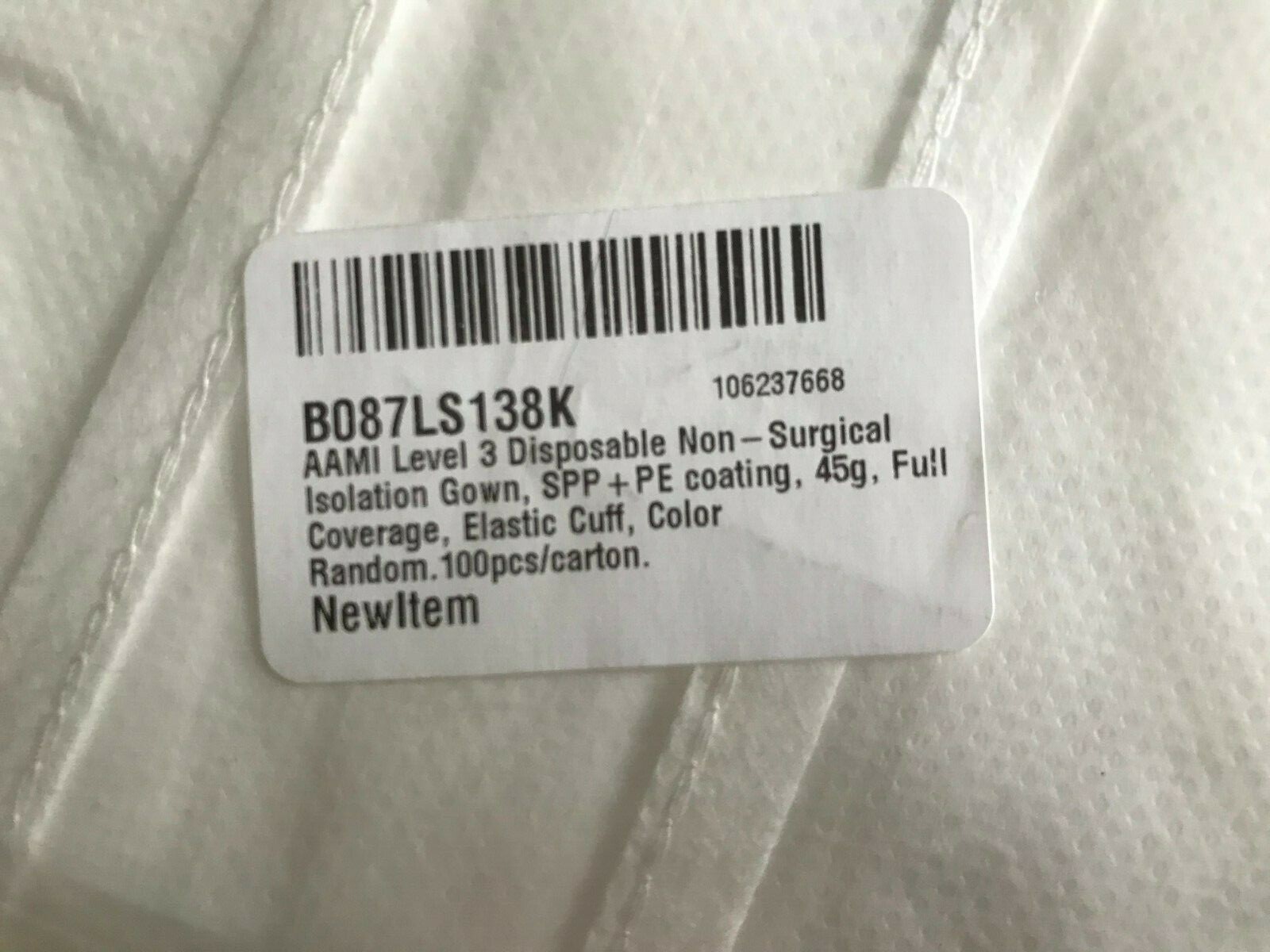 10 Count – AAMI Level 3 Isolation Gown SPP+PE coating, 45g, Elastic Cuff – White