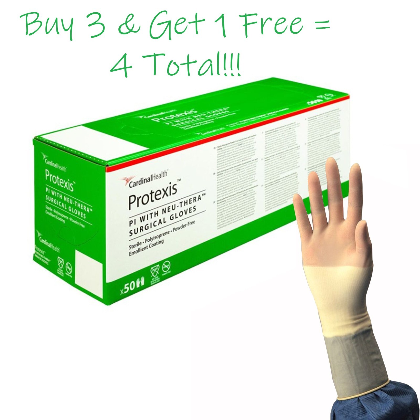Cardinal Health Protexis PI w/Neu-Thera Powder-Free Sterile Surgical Gloves 7.5
