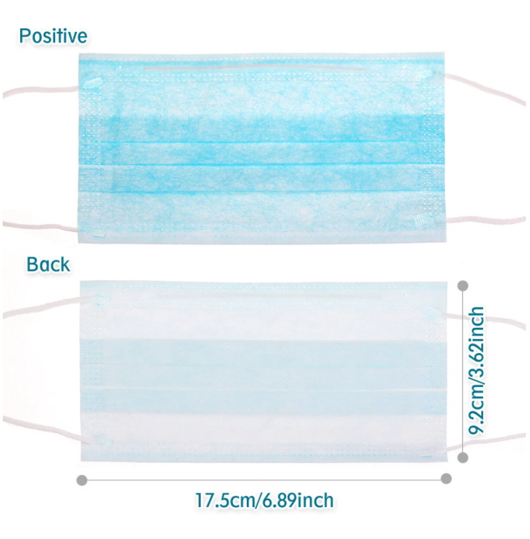 50PCS 3 Layers Disposable Face Masks Breathable Blue Elastic Earloop Safety Mask