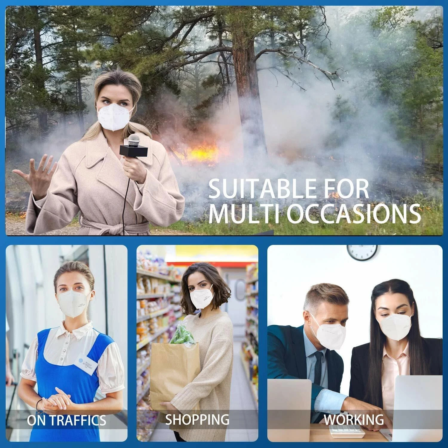 KN95 5-Layer White Protective Face Masks–Disposable Respirators(10/50/100 Packs)