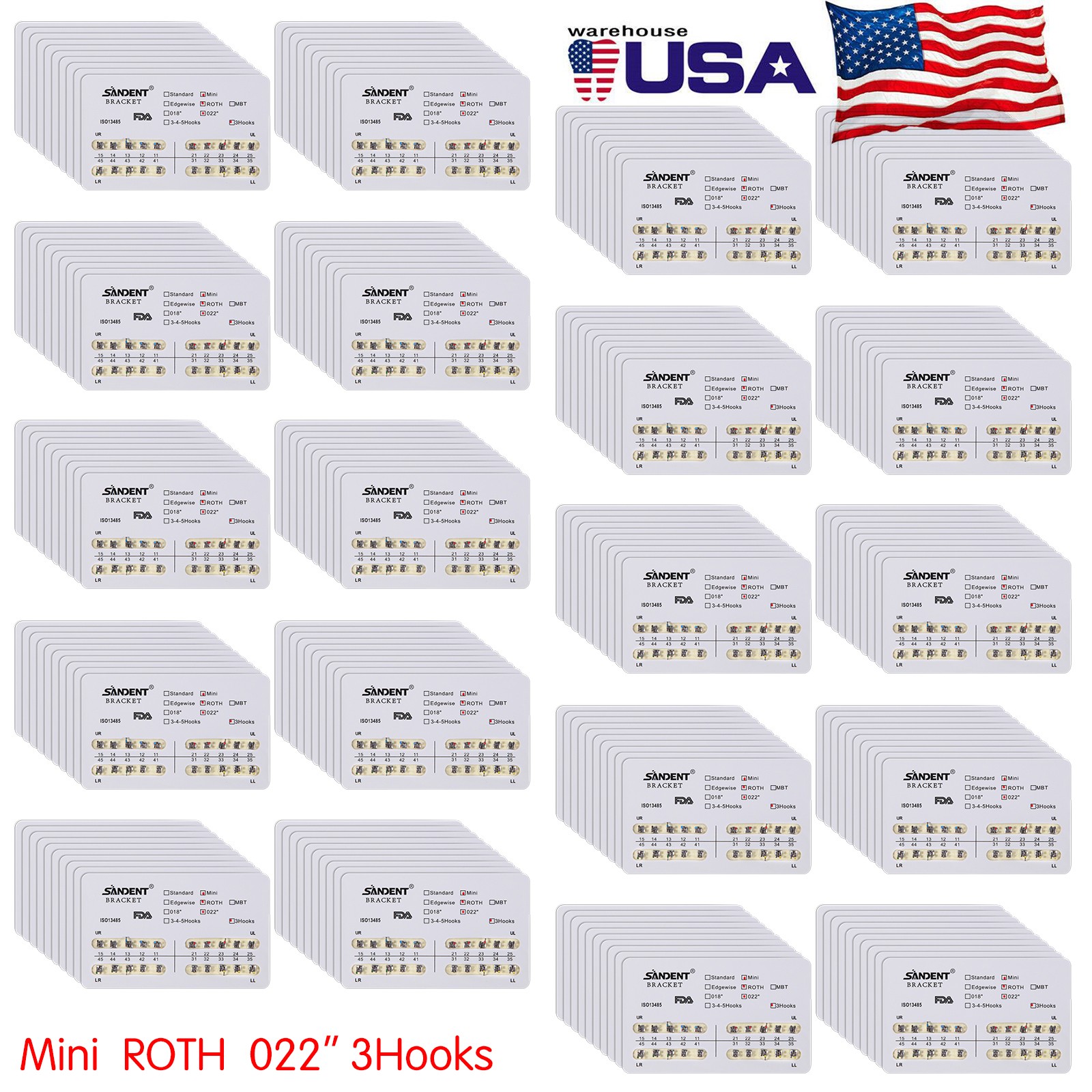 Dental Orthodontics Brackets Brace Mini Roth.022 Hooks 3 Metal 20pcs/pack DL