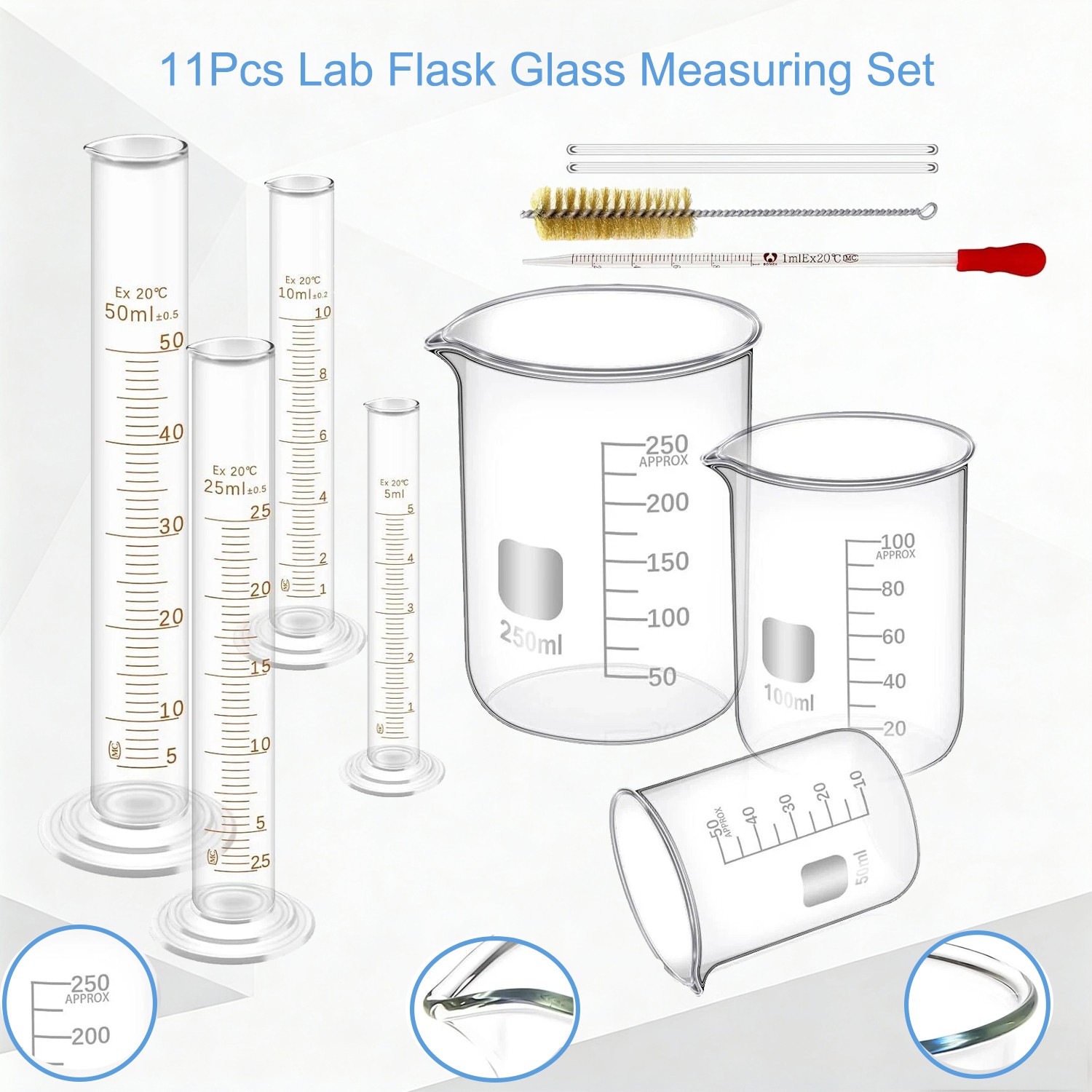 11 Pieces Lab Glassware Set Beaker Cylinder Set Includes 3 Glass Beaker…