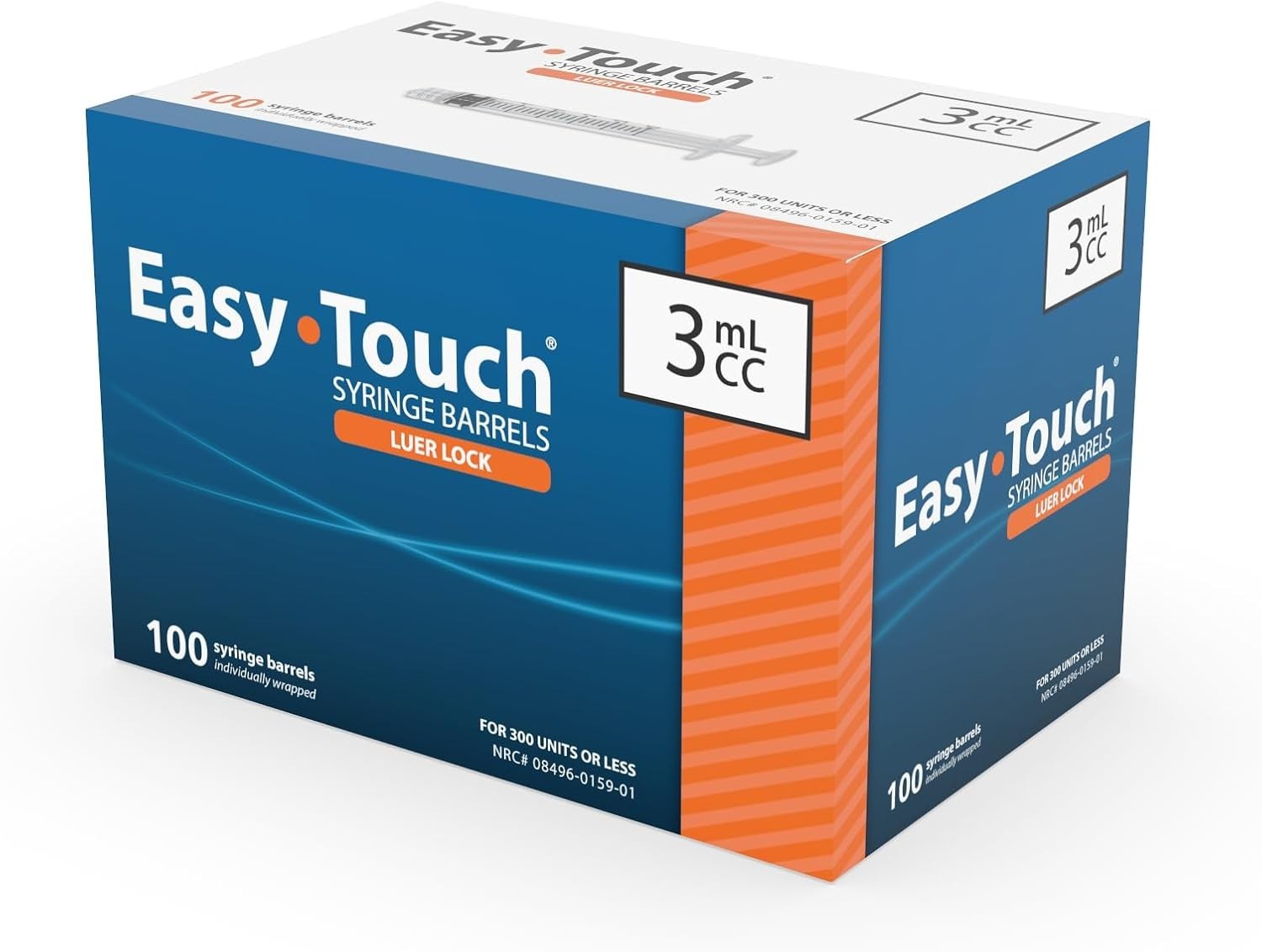 Easy Touch Luer-Lock Syringe Barrel, 3ML Syringe, Pack of 100 3 cc/ml, Orange