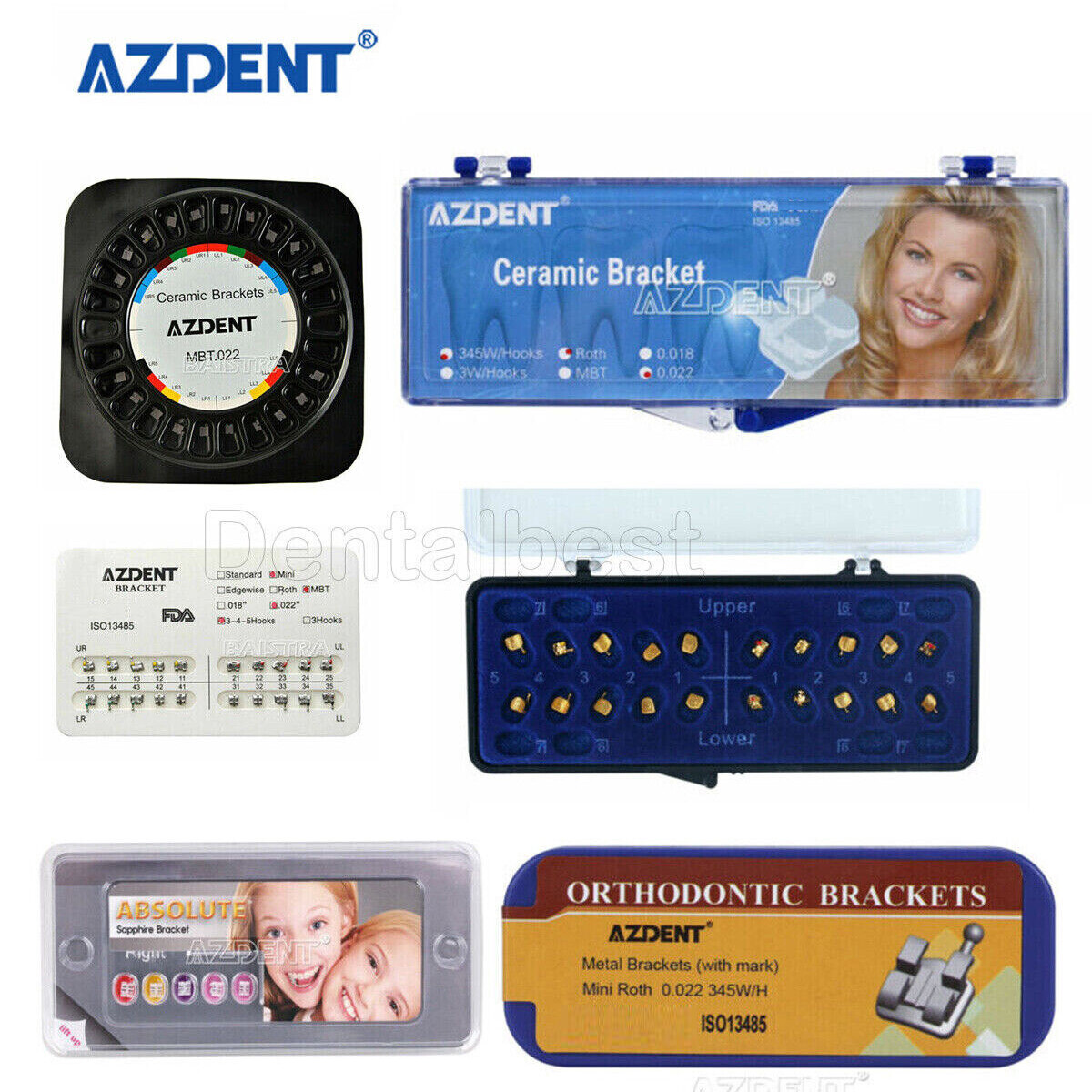 AZDENT Dental Ortho Sapphire Ceramic/ Metal Brackets Mini Roth MBT.022 Hooks 345