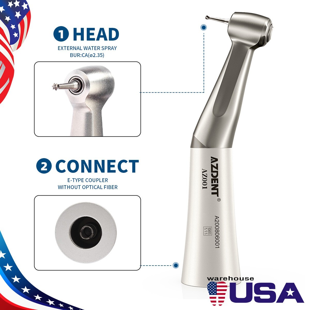 AZDENT Dental Slow Low Speed Handpiece 2/4Hole Motor /Polishing Burs Disc HP /RA