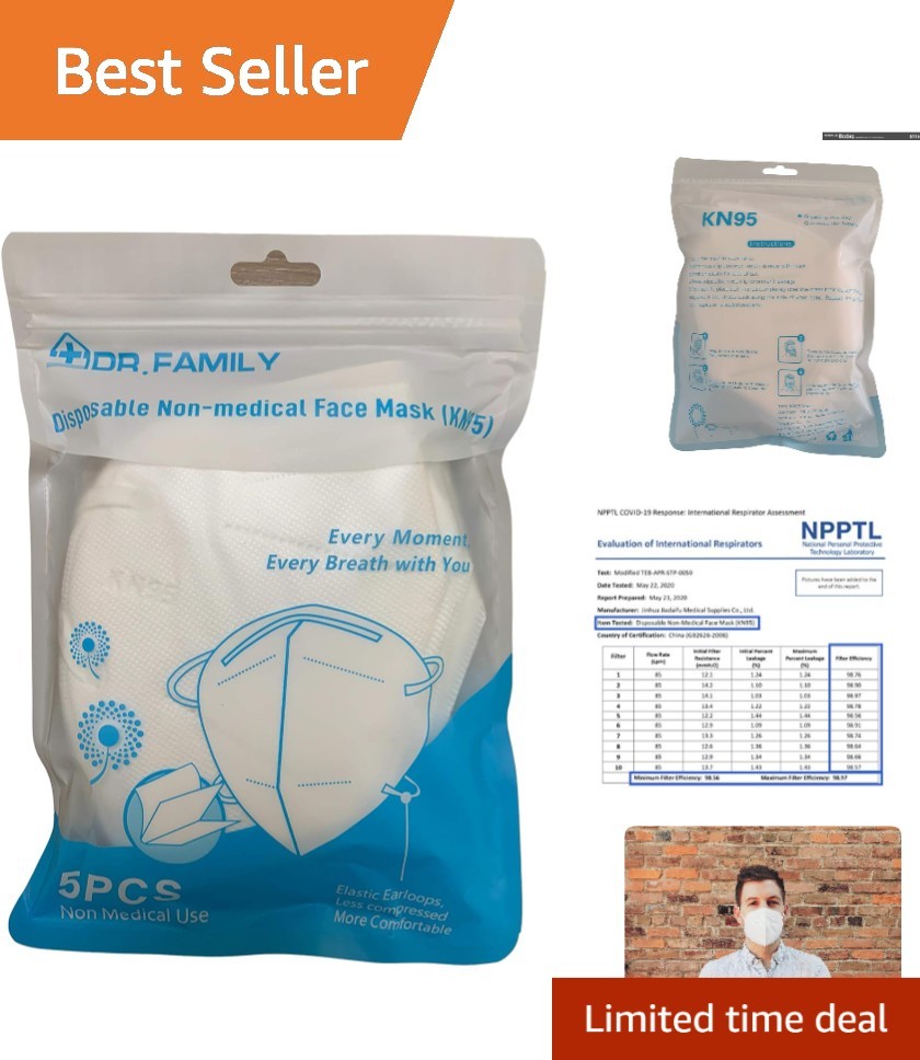 Breathable KN95 Face Masks – 5 Pack of Lightweight, Comfortable Disposable Masks