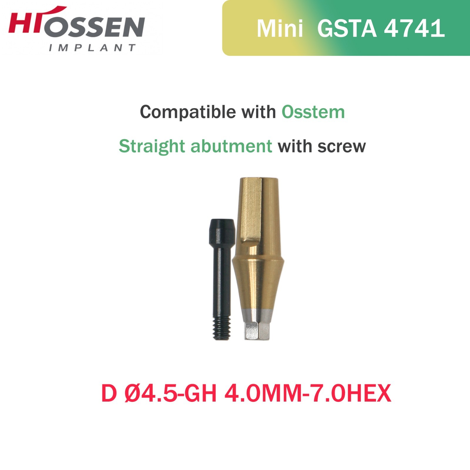 Osstem Hiossen Ti Cemented Straight Abutment Hex Mini/Regular Platform 1-6mm GH