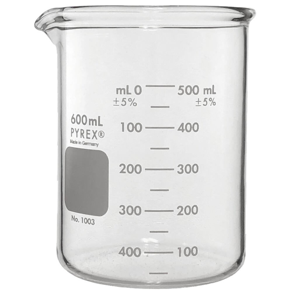 600ml Glass Beaker, Griffin Low Form, Heavy Duty, PYREX 1003-600 (Pack 36)
