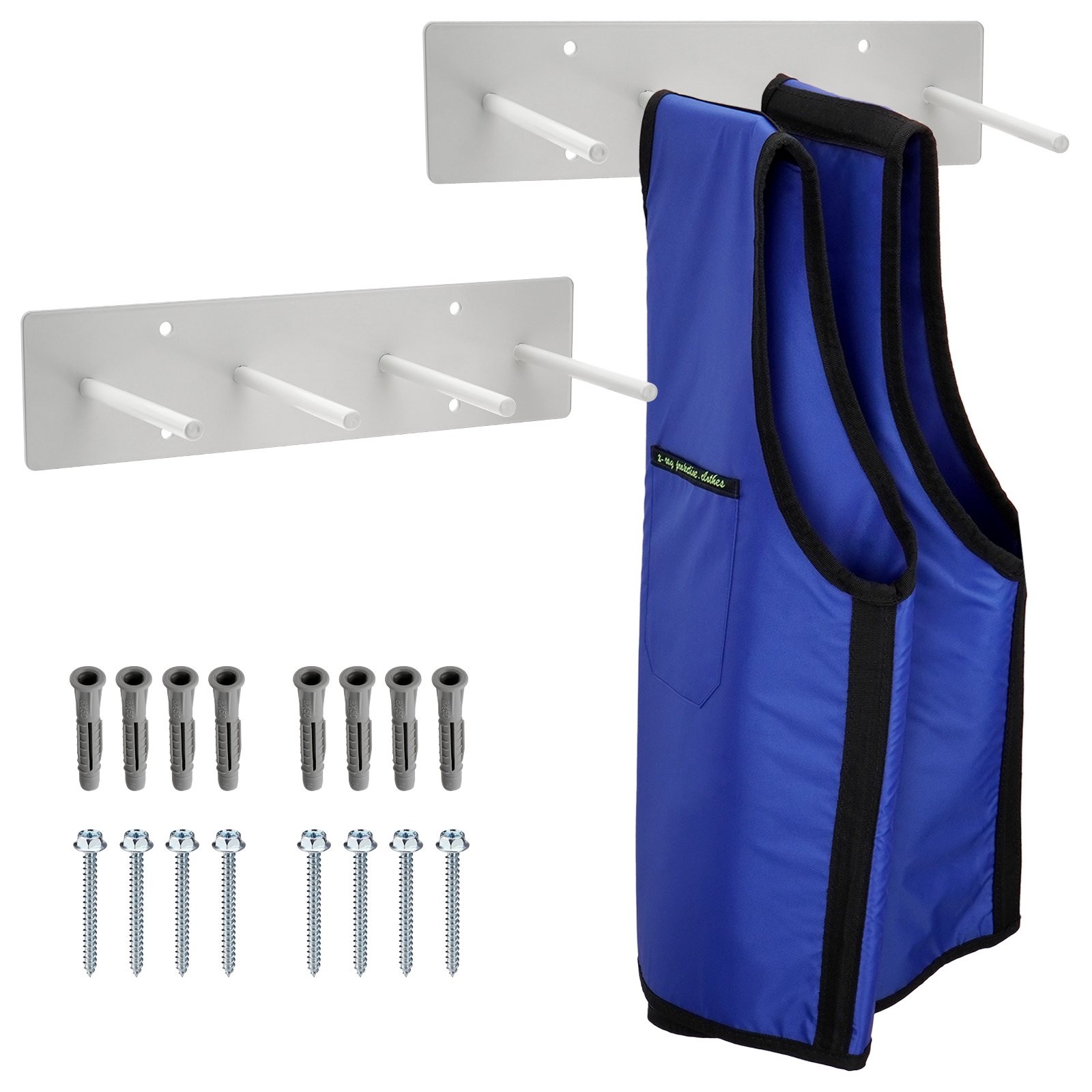 2PCS X-Ray Apron Glove Rack Wall Mount Steel Lead Apron Hanger 4 Pegs Heavy Duty