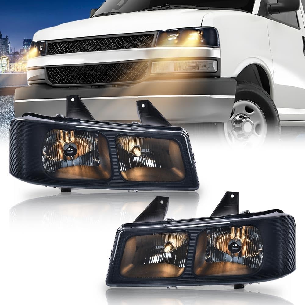 Smoky Chrome Amber Headlights w/Bulbs Chevy Express GMC Savana 1500-3500 03-19