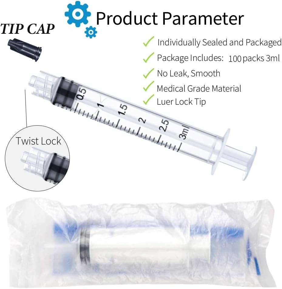 100pk Labaider 3ml Sterile Disposable Syringes With Cap Luer Lock Tip With Cover