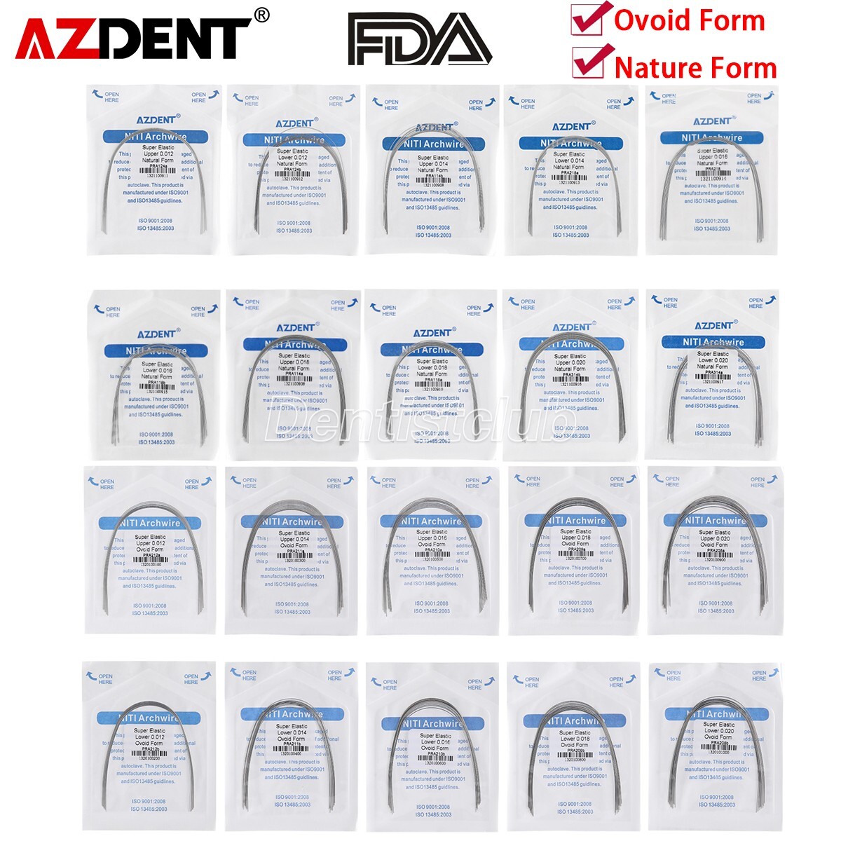 AZDENT Dental Orthodontic Super Elastic Niti Arch Wires Round Ovoid/Natural Form