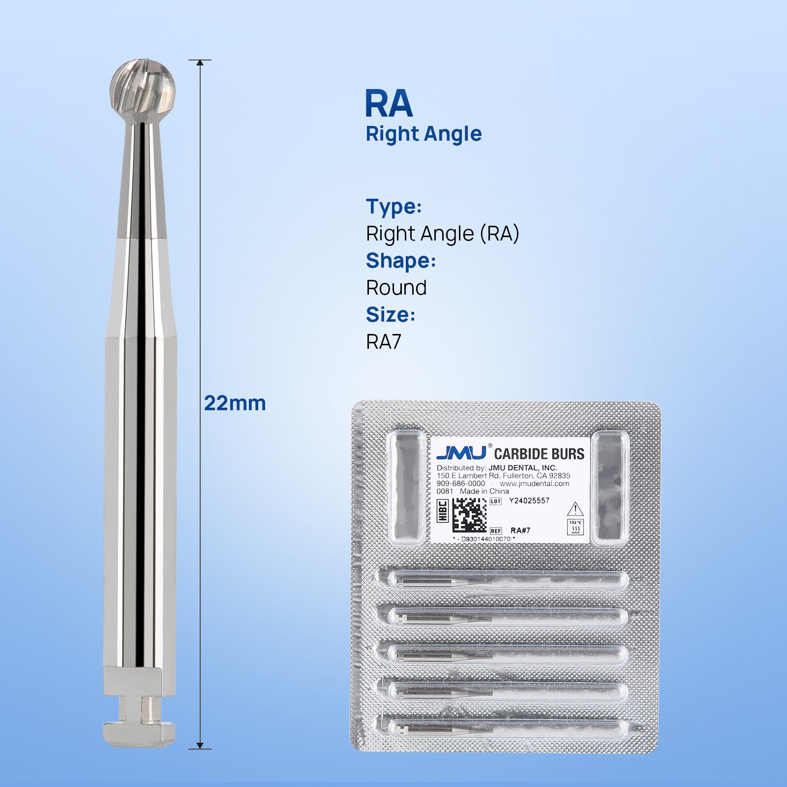 5/pk Dental Carbide Burs FG RA 1-5# Round Cone Burs for High Speed Handpiece