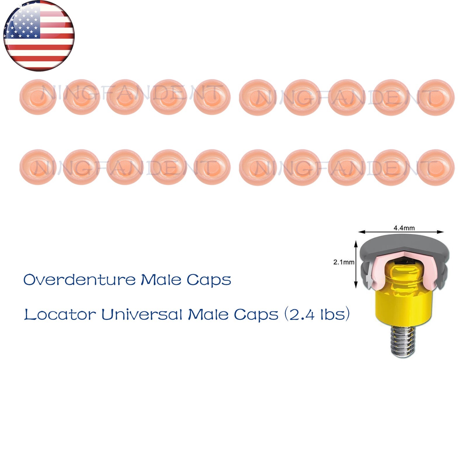 US Universal Dental Overdenture Locator Abutment Male Caps Inserts Set,20Pieces