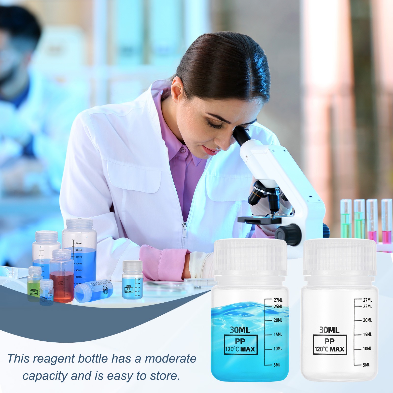 20 Pcs Plastic Sample Bottles with Screw Caps, 2 oz 60ml Reagent Bottles, Clear