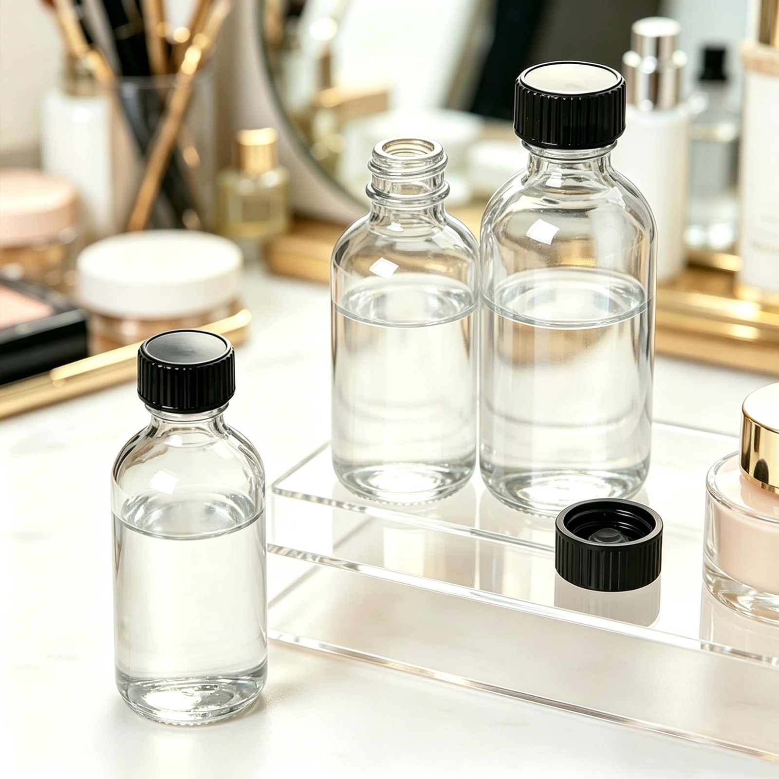 Easeen 36 Pack 2Oz Clear Glass Bottles Lids 60Ml Boston Shot Bottles For