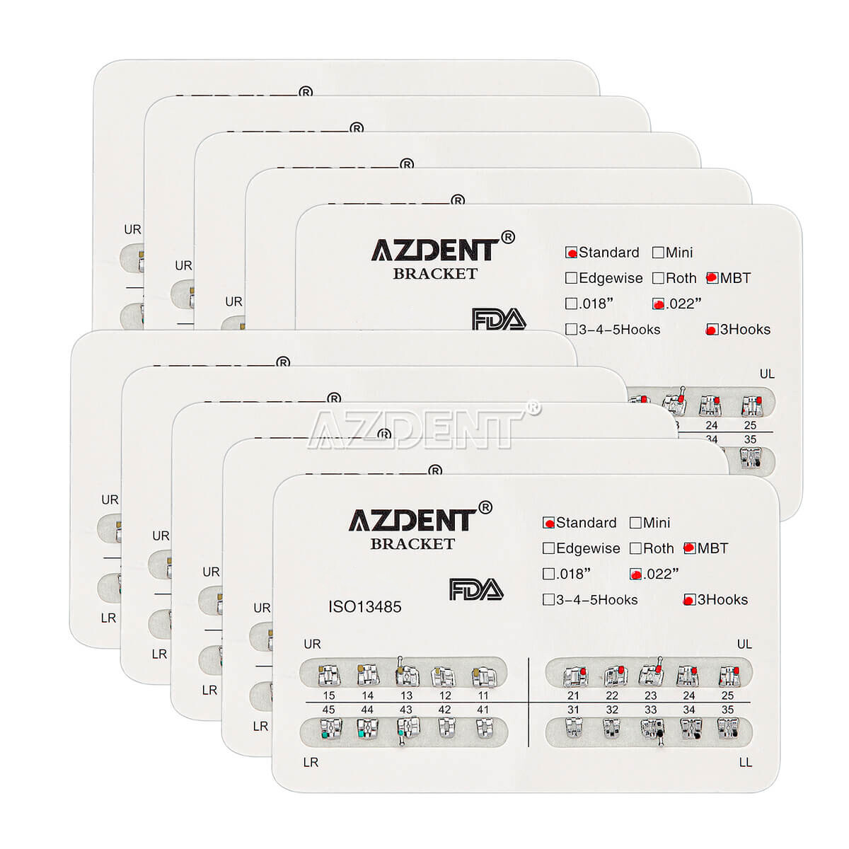 AZDENT Dental Orthodontic Metal Brackets Braces Standard MBT.022 Hooks 345 USA